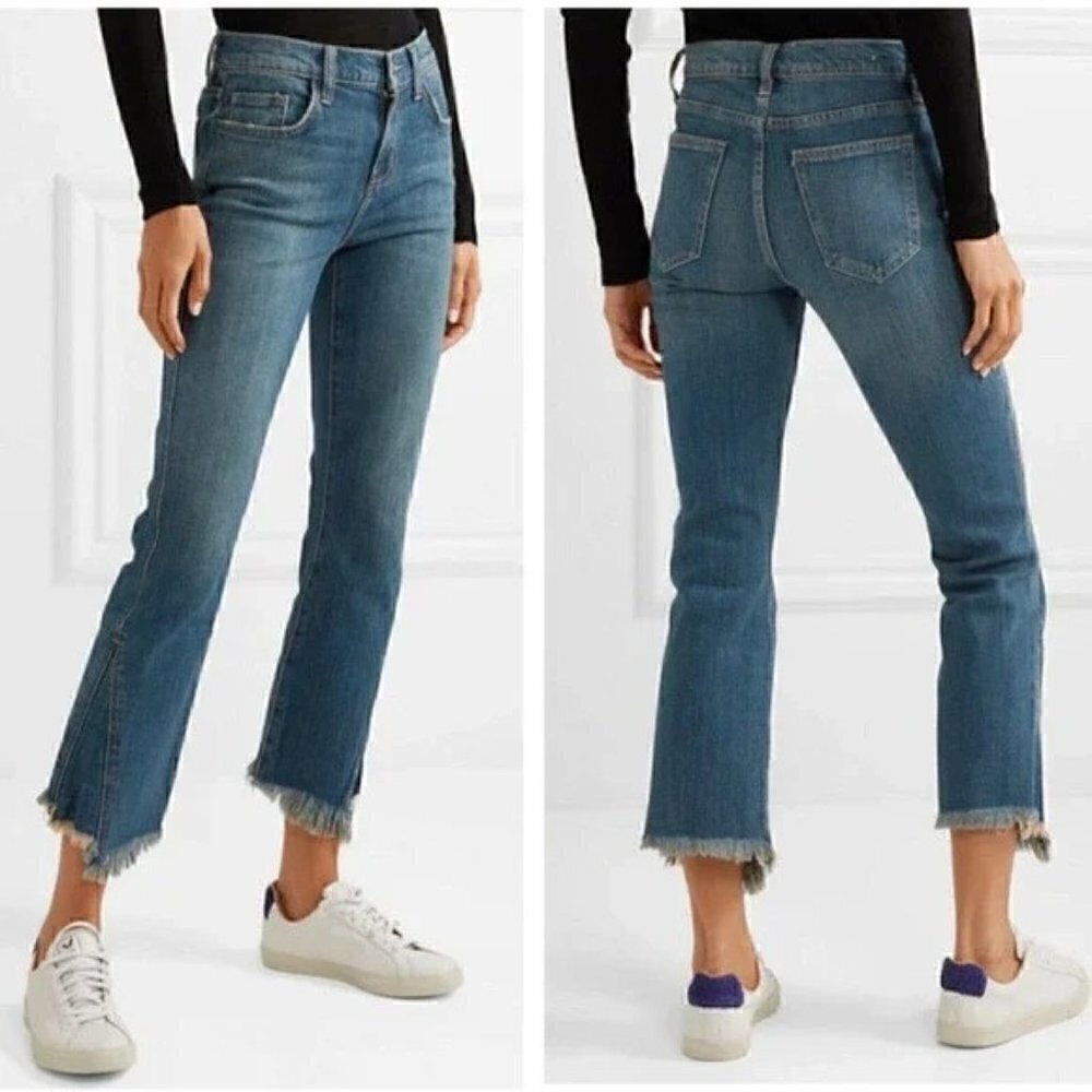 Current/Elliot Fan Kick Flare Distressed Raw Hem Jeans Size 29
